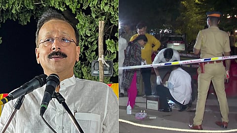 (L-R) NCP leader and former Maharashtra Minister Baba Siddique was shot dead by assailants; A forensic team conducts its investigation at the site of assassination in Mumbai on Saturday night, Oct. 12, 2024.