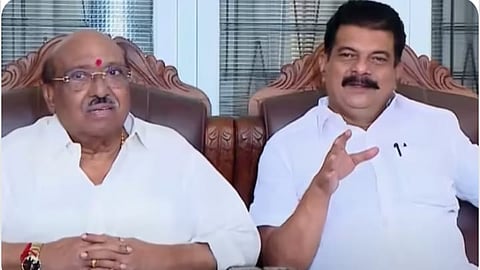 SNDP Yogam general secretary Vellappally Natesan and P V Anvar MLA at Vellappally’s house at Kanichukulangara near Cherthala