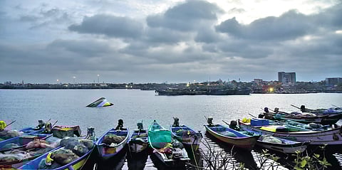 Boats docked at Kasimedu harbour due to forecast of heavy rain