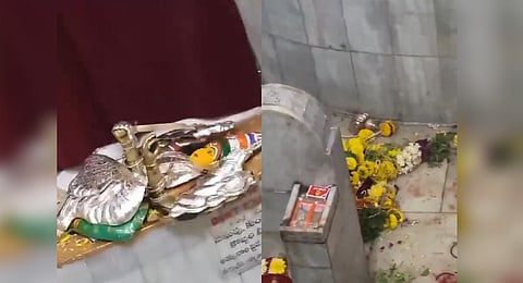 The damaged idol at a temple in Secunderabad.