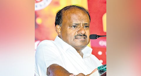 Union minister HD Kumaraswamy at an event in Davanagere on Sunday