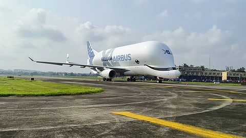 The Beluga XL aircraft, the world's largest cargo plane at the Kolkata airport.