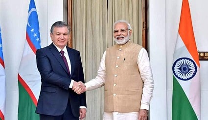 Prime Minster Modi with Uzbek President Shavkat Mirziyoyev
