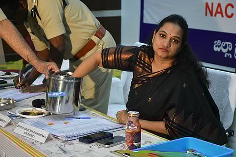 Allotment of liquor outlets in lottery method under the new liquor policy for the years from 2024 to 2026 by Andhra Pradesh State - Prohibition and Excise department for the NTR district by collector G Srijana in Vijayawada on Monday.