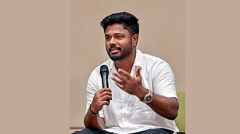 Cricketer Sanju Samson during an interaction with the media, in Thiruvananthapuram.
