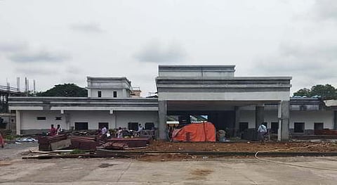 A picture of the ongoing construction at the Morappur Railway station under Amrith Bharat Station Scheme.