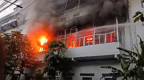Massive fire that broke out on the second floor of the ESI Hospital, Sealdah, Kolkata, Friday.