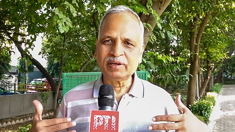 Former Delhi Minister and AAP leader Satyendar Jain speaks to the media a day after he was released on bail, in New Delhi, Saturday, Oct 19, 2024. 