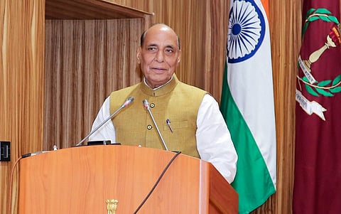 Defence Minister Rajnath Singh addressing the MPhil Convocation ceremony of 62nd National Defence College (NDC) course (2022 batch) in New Delhi.