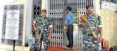 Security enhanced at the Mysuru Urban Development Authority office during 
the raid by the ED in Mysuru on Saturday 