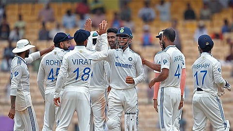 India players celebrate a wicket against New Zealand