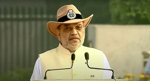Union Home Minister Amit Shah addresses the Police Commemoration Day function at National Police Memorial, in New Delhi, Monday, Oct. 21, 2024.
