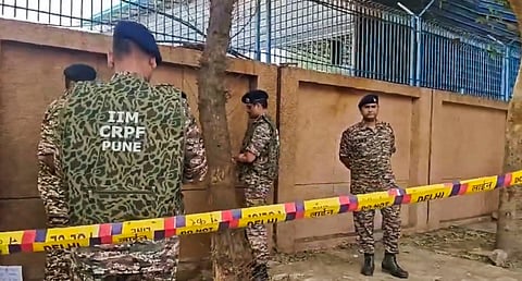 CRPF personnel at the site where a blast occured on Sunday, near a CRPF school at Prashant Vihar, in Rohini area of New Delhi, Monday, Oct. 21, 2024.