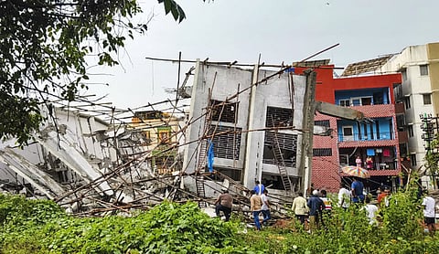 The under-construction building that collapsed at Hennur, in Bengaluru, Tuesday, Oct. 22, 2024. 