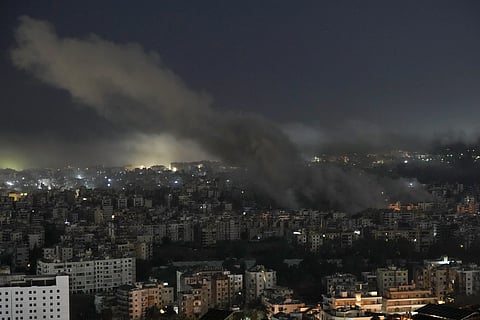 Smoke rises from an Israeli airstrike on Dahiyeh in the southern suburb of Beirut, Monday, Oct 21, 2024.