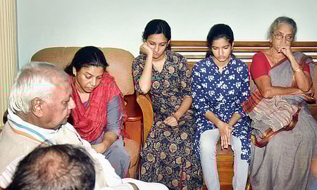 Then Governor Aarif Mohammad Khan extending his condolences to the family of late ADM Naveen Babu's family in 2024. 
