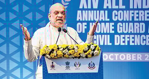 Home Minister Amit Shah at a conference in Gandhinagar on Tuesday.