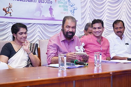 Education Minister V Sivankutty during  the review meeting of Kerala School Sports Mela Olympics Kochi 24 Sub Committees.