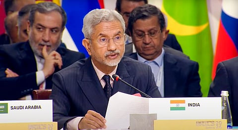 External Affairs Minister S Jaishankar during the BRICS Outreach Session, in Kazan.