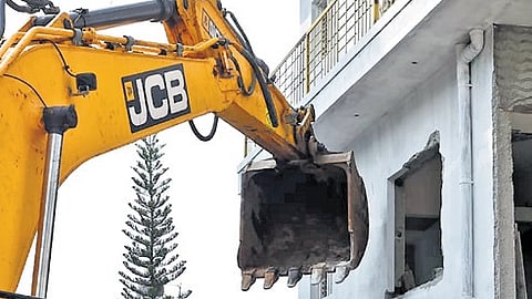Six storied newly constructed buildings were demolished by BBMP at Nanjappa Garden at Horamavu area in Bengaluru 