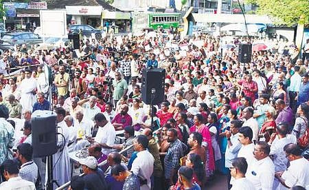 Munambam residents during a protest