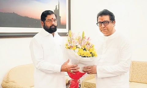 Shiv Sena chief Eknath Shinde with MNS founder Raj Thackeray