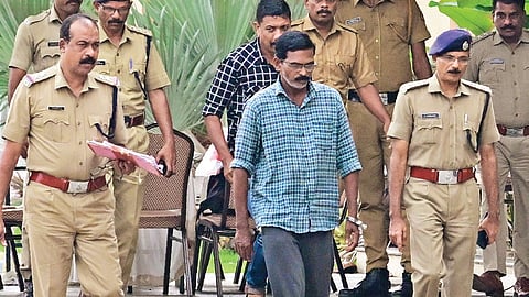 Dominic Martin, the sole accused in the 2023 Kalamassery twin explosion, is being brought to the blast site for evidence collection 