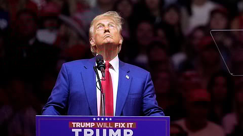 Republican presidential nominee former President Donald Trump speaks at a campaign rally at Madison Square Garden, Sunday, Oct. 27, 2024, in New York.
