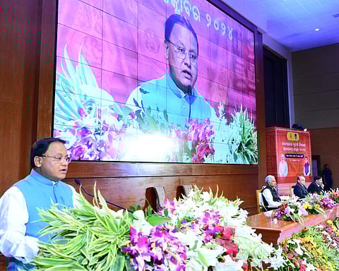 Odisha CM Mohan Charan Majhi speaking at an event organised by the Odisha Vigilance on Monday.