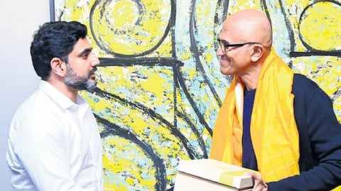 IT Minister Nara Lokesh with Microsoft CEO Satya Nadella in the US.