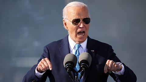 US President Joe Biden speaks during an event about his Investing in America agenda on Tuesday, Oct. 29, 2024, at the Dundalk Marine Terminal in Baltimore.