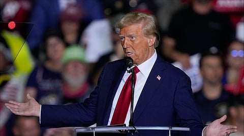 Republican presidential nominee and former US President Donald Trump speaks at a campaign rally at PPL Center, Tuesday, Oct. 29, 2024, in Allentown, Pa.