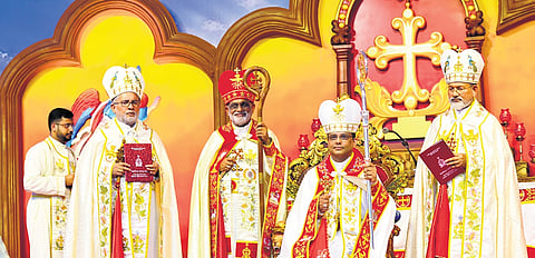 Mar Thomas Tharayil after being enthroned as the ninth head of the Archdiocese of Changanassery on Thursday