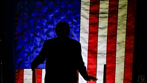 Republican presidential nominee and former US President Donald Trump arrives at a campaign rally at Rocky Mount Event Center, Wednesday, Oct. 30, 2024, in Rocky Mount, N.C.