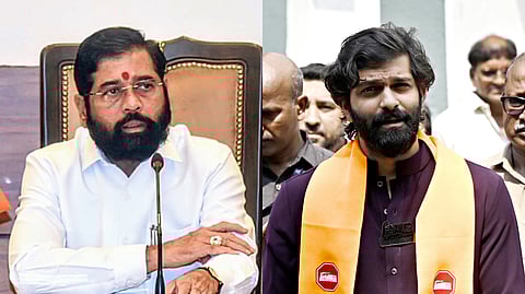 (L-R) Maharashtra Chief Minister Eknath Shinde and MNS chief Raj Thackeray's son Amit Thackeray.
