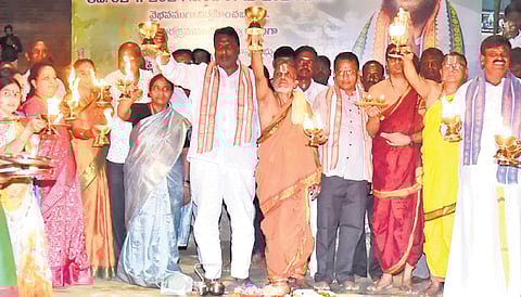 The harati programme launched in Dharmapuri of Jagtial district on Saturday.
