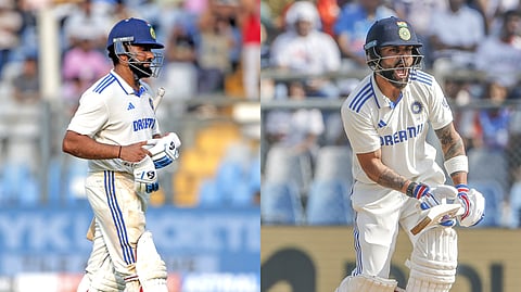 India's Rohit Sharma and Virat Kohli during the Test against New Zealand at the Wankhede Stadium in Mumbai.
