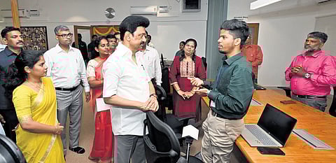 Chief Minister MK Stalin at the facility jointly established by the Greater Chennai Corporation and the CMDA, on Monday 