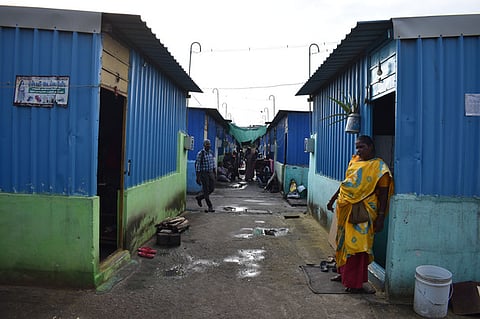 Sanitary workers living in temporary shelters at Pullukadu in Coimbatore 