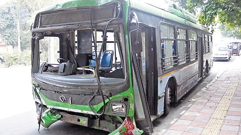 DTC bus that met with the accident in North Delhi on Monday night