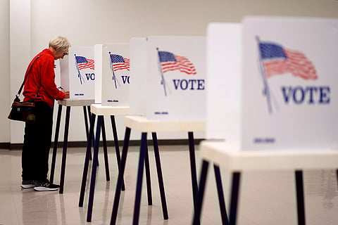 Janice Prior votes at the Citizen Potawatomi Nation building Tuesday, Nov. 5, 2024, in Rossville, Kan. 