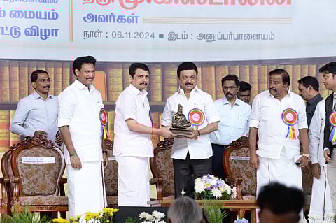 CM Stalin with Ministers Anbil Mahesh Poyyamozhi, V Senthil Balaji and KN Nehru 