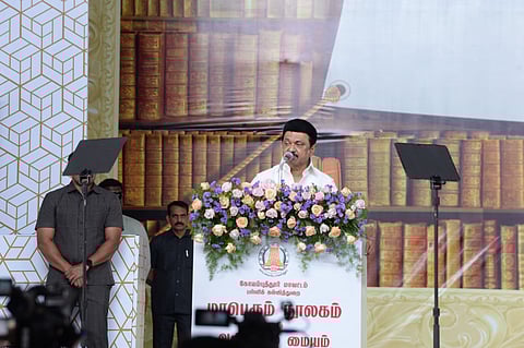 Tamil Nadu Chief Minister MK Stalin  spaeking at Coimbatore 