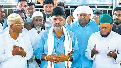DyCM DK Shivakumar prays at Hazrath Sha Qadri Dargah in Shiggaon   