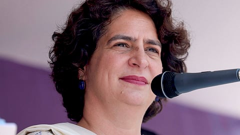 Congress General Secretary Priyanka Gandhi during an election campaign meeting, in Wayanad district in Kerala.