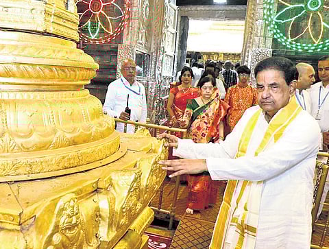 TTD Chairman BR Naidu offers prayers at Tirumala temple on Wednesday