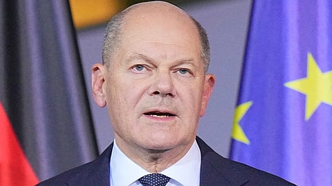 German Chancellor Olaf Scholz speaks after a crisis meeting of the coalition committee in Berlin, Germany.