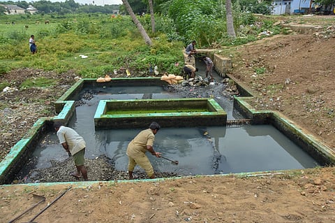 8.11.2024:TIRUNELVELI:-Ahead of an inspection by High Court judges on November 10, Tirunelveli Corporation began cleaning the Thamirabarani riverbanks in a hasty manner.
