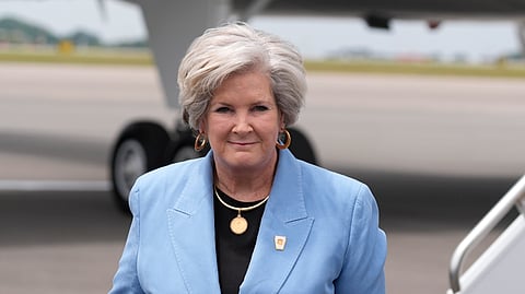 FILE - Trump co-campaign manager Susie Wiles is seen at Nashville International Airport as Republican presidential candidate former President Donald Trump arrives, July 27, 2024, in Nashville.