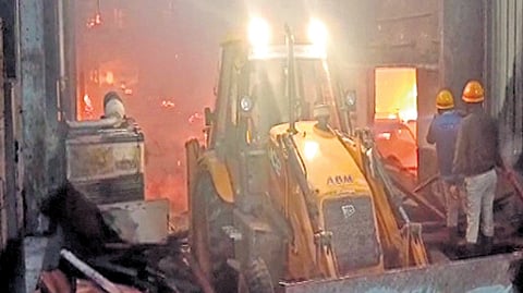 The fire broke out at the wood factory in Attibele Industrial Area on the Hosur-Bengaluru Main Road at 3.30 am on Saturday